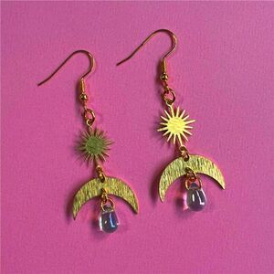 New Boho Witchy Sun Magical Angel Moon Earrings Crescent Phase Celestial